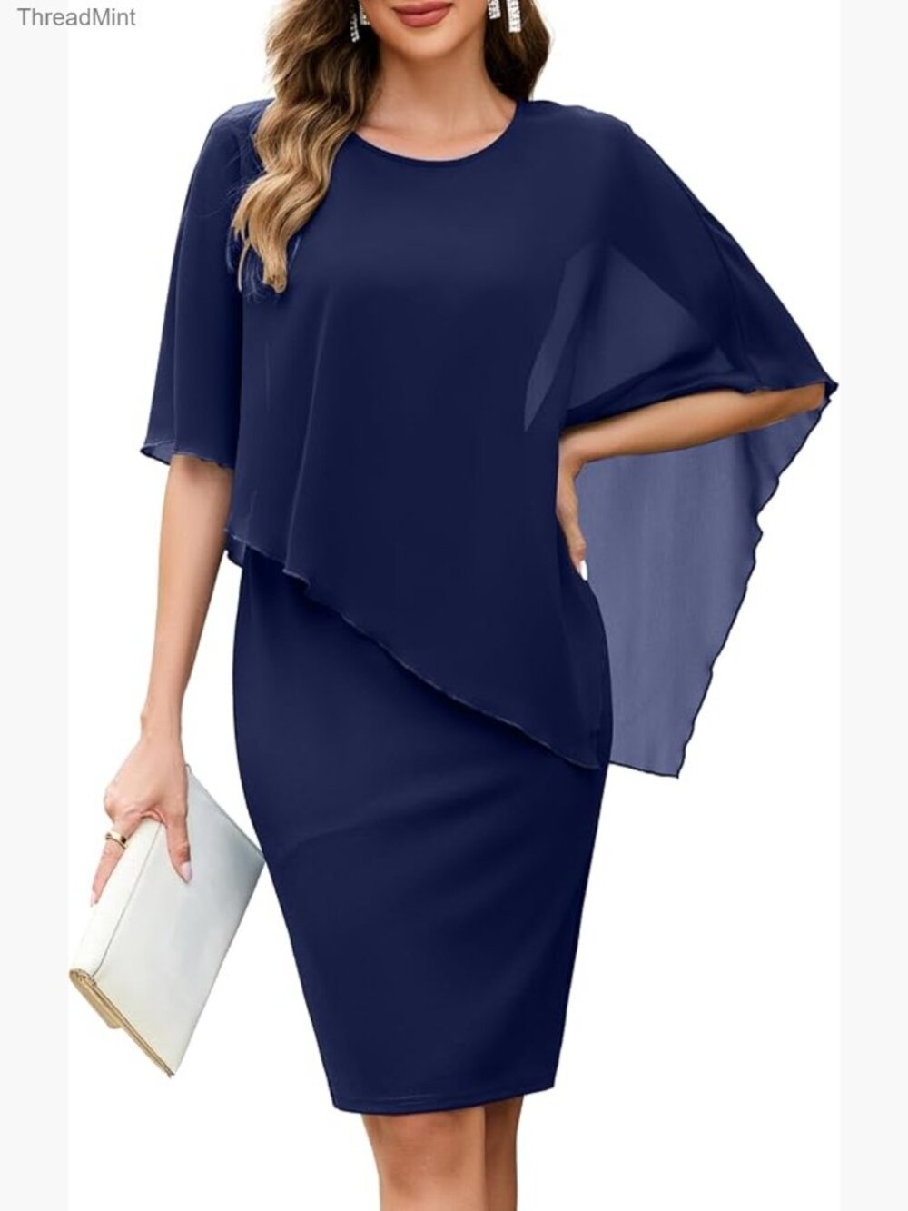 Chiffon Cape Sleeveless Midi Dress - Wedding Guest Cocktail Party